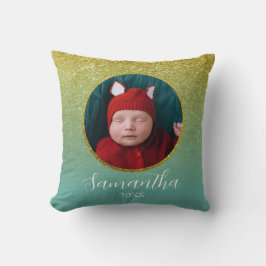 Almofada Foto personalizada de Natal Dourado verde