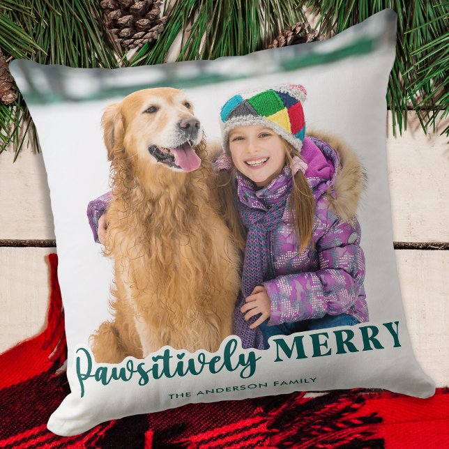 Almofada Foto personalizada de Natal Pet Feliz Pawsitively (Criador carregado)