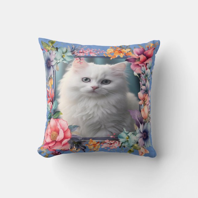 Almofada Foto personalizada de Pet e Nome Frame Floral (Frente)