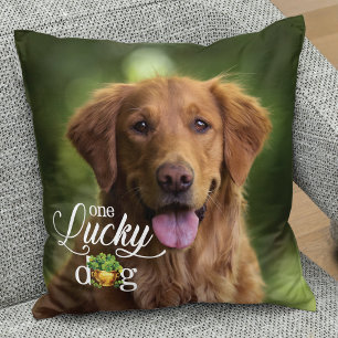 Almofada Foto personalizada do dia de Patrick, cão sortudo
