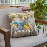 Almofada Foto Personalizada do Script Branco do Amor Famili<br><div class="desc">O travesseiro decorativo personalizado moderno e na moda apresenta uma(s) foto(s) favorita(s) com um design mínimo de camada branca de tipografia, que inclui detalhes elegantes e cardíacos. A cor do texto branco pode ser modificada. 2 design de frente/verso de fotos permite que você inclua uma foto na frente e atrás...</div>