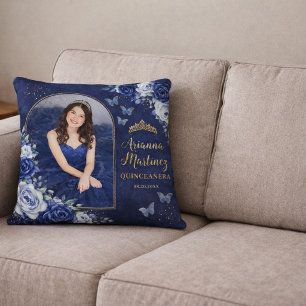 Almofada Foto Personalizada Doce 16 Quinceañera Azul Real