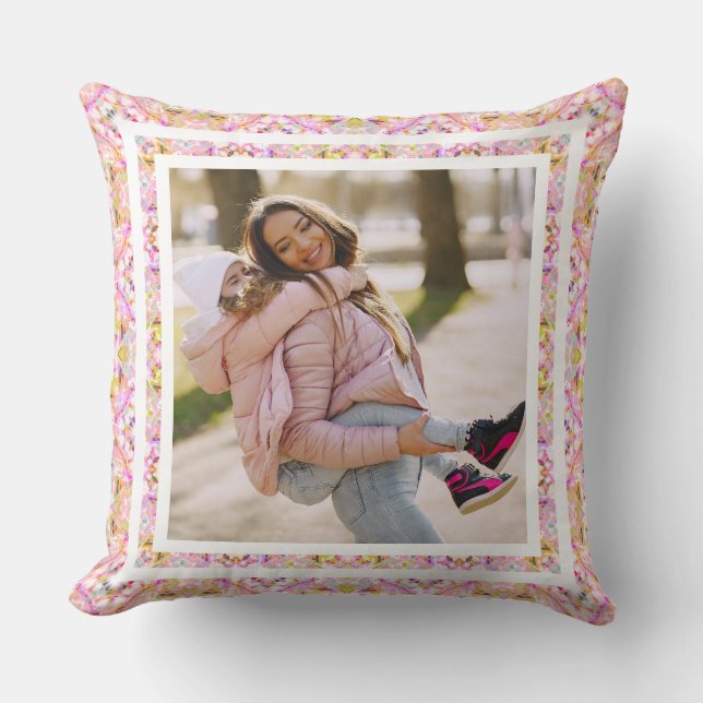 Almofada Foto personalizada Pastel rosa feliz Dia da Mãe Ve (Frente)