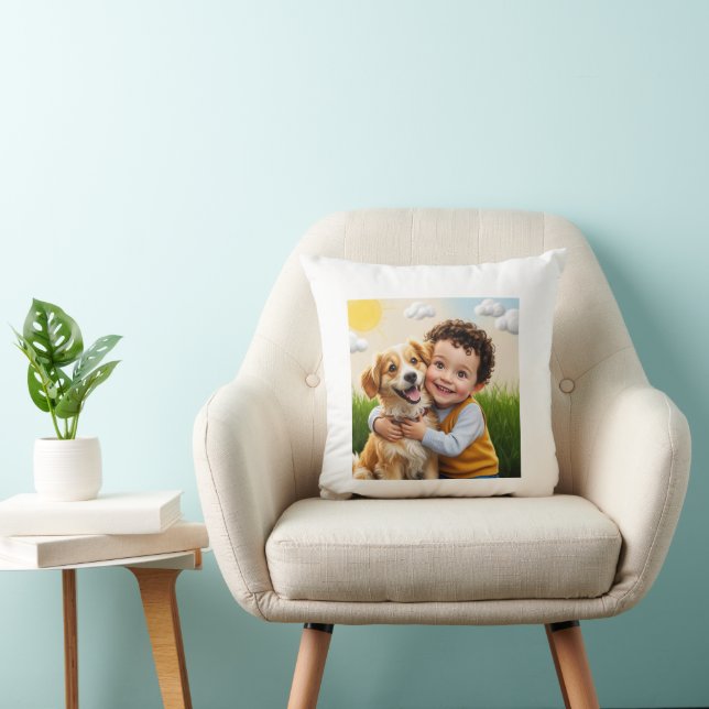 Almofada Foto Personalizada Simples Criança de Cachorro Per (Cadeira)