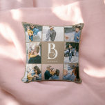 Almofada Foto: Simple Chic Monographic Boho Beige<br><div class="desc">Colagem fotográfica e monograma.</div>