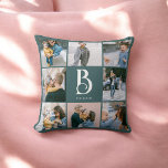 Almofada Foto: Simples Chic Monograma Teal<br><div class="desc">Colagem fotográfica e monograma.</div>