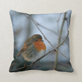 Almofada Foto vermelha do pássaro do peito do pisco de