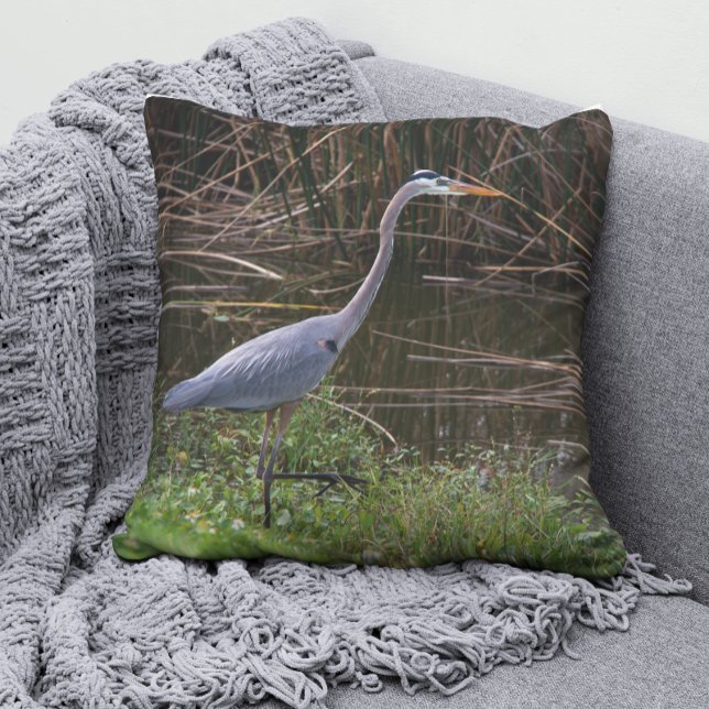 Almofada Fotografia do excelente Blue Heron Florida (A throw pillow with a photograph of a beautiful blue heron bird)