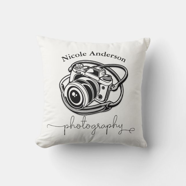 Almofada Fotografia Preto Branco Logotipo Câmera Gráfica (Frente)