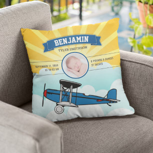 Almofada Fotos de Bebê do Pequeno Avião Azul Piloto Estatís