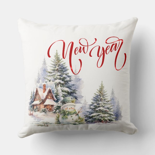 Almofada Fotos de Férias no Estilo Vermelho de Ano Novo (Verso)