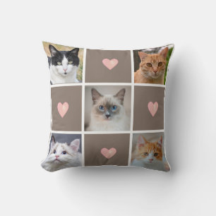 Almofada Fotos personalizadas de gatos e cães e corações em