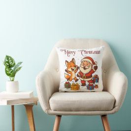 Almofada Fox and Santa Christmas Throw Pillow