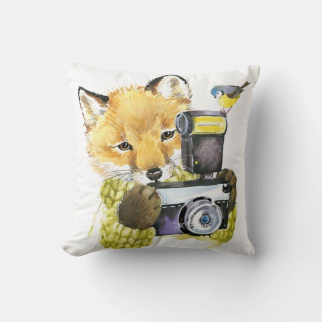 Almofada Fox bonito da aguarela que toma imagens (Frente)