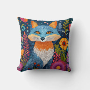 Almofada Fox Dot Art Vibrante Em Meio À Flora Esbuvada