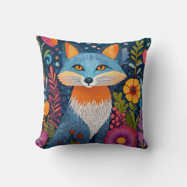 Almofada Fox Dot Art Vibrante Em Meio À Flora Esbuvada (Frente)