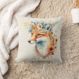 Almofada Fox Flower Crown Watercolor                     
