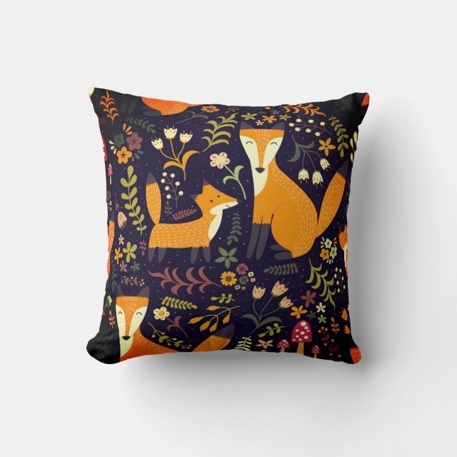 Almofada Fox Folk Art Travesseiro decorativo (Frente)