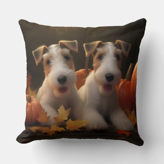 Almofada Fox Terrier Puppy Autumn Delight Pumpkin (Frente)