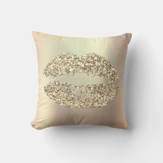 Almofada Foxier Dourado Glitter Kiss Lábios Glam Makeper Co (Frente)