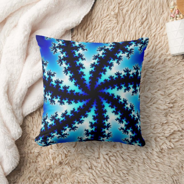 Almofada Fractal azul e branco do Marinho de tendência (Cobertor)