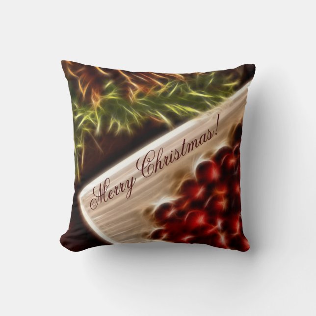Almofada Fractal Cranberry Natal com texto personalizável (Frente)