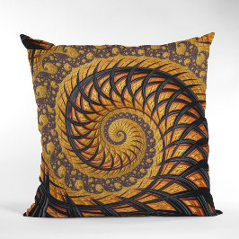 Almofada Fractal Espiral abstrato preto e Dourado