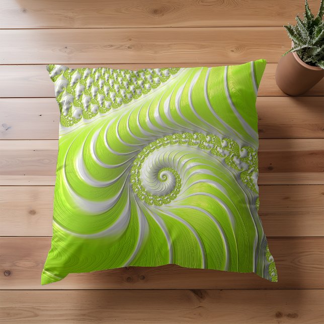 Almofada Fractal Espiral Verde Lima Moderno Abstrato (Criador carregado)