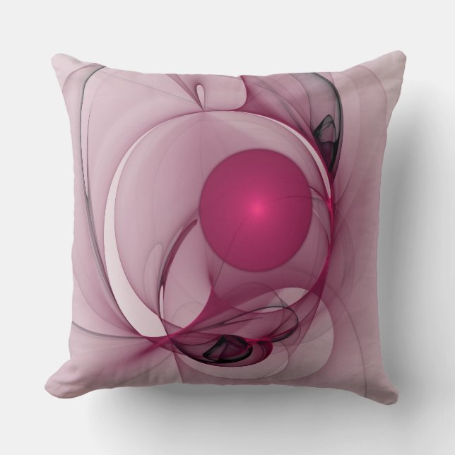 Almofada Fractal Sinuoso, Arte Abstrato Moderno Rosa Berry (Frente)