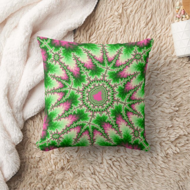 Almofada Fractal verde e rosa da tendência (Cobertor)