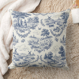 Almofada França Country - Toile do Campo Azul e Creme
