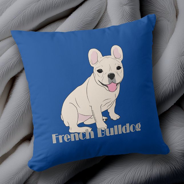 Almofada Francês Buldogue Amante Azul (French Bulldog Lovers Blue Throw Pillow. Frenchie design on both front and back.)