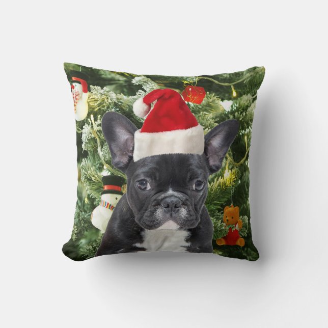 Almofada Francês Bulldog Ornamento de Árvore de Natal Snowm (Frente)