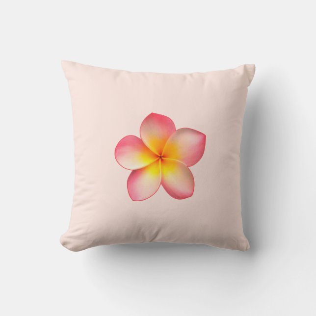 Almofada Frangipani Plumeria Flor na Light Misty Rosa (Frente)