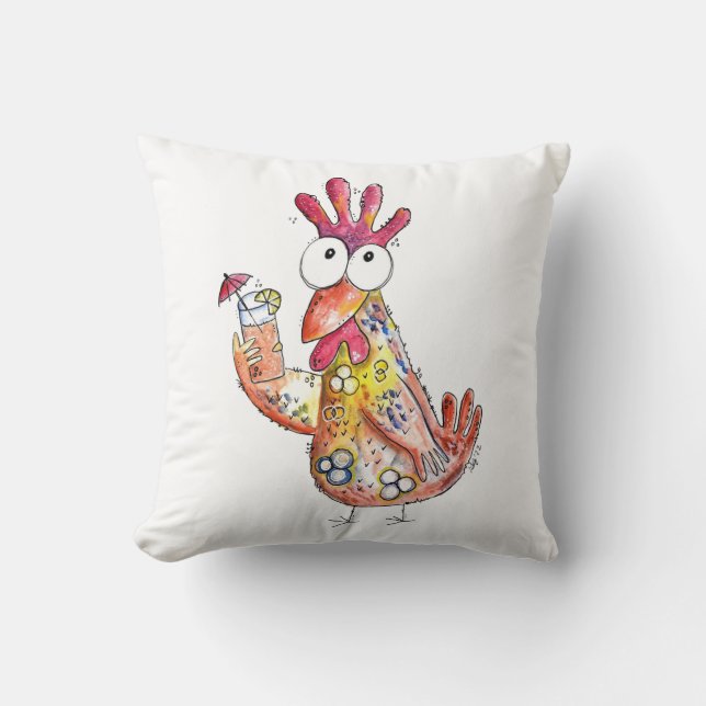 Almofada Frango Caprichoso Fofo com Bebida Tropical (Frente)