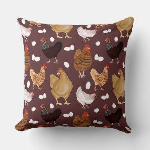 Almofada Frango Castanho e Padrão de Ovos