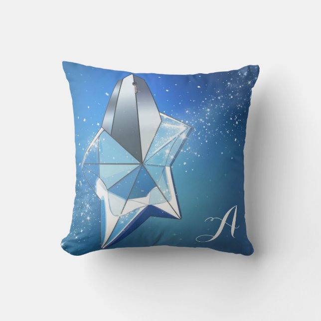 Almofada Frasco de Perfume Estrela Brilho Azul Glam (Frente)