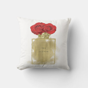 Almofada Frasco de Perfume Floral Fashion com Rosas Vermelh
