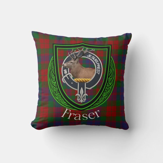 Almofada Fraser Scottish Clan Tartan & Crest (Frente)