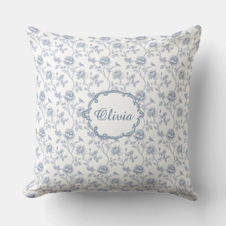 Almofada French Blue Toile Chinoiserie Floral Girls Name