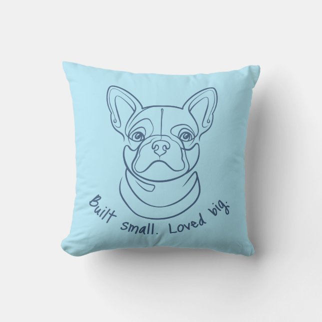 Almofada French Bulldog Line Art. Built Small. Loved Big. (Frente)