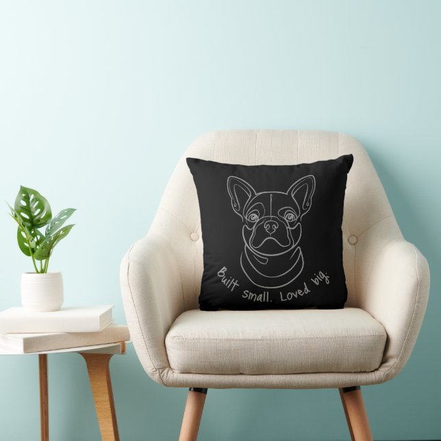 Almofada French Bulldog Line Art. Built Small. Loved Big. (Cadeira)