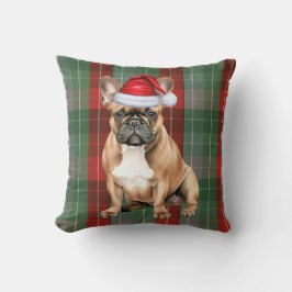 Almofada French Bulldog Red Green Holiday Plaid Christmas