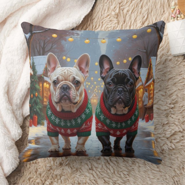 Almofada French Bulldogs Christmas Snow Holiday (Cobertor)