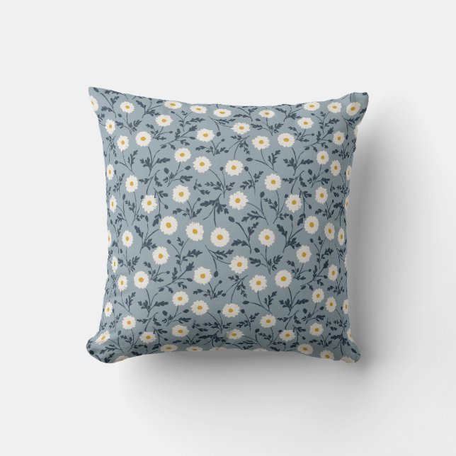 Almofada French Navy Blue Modern Farmhouse Daisy Pattern (Frente)