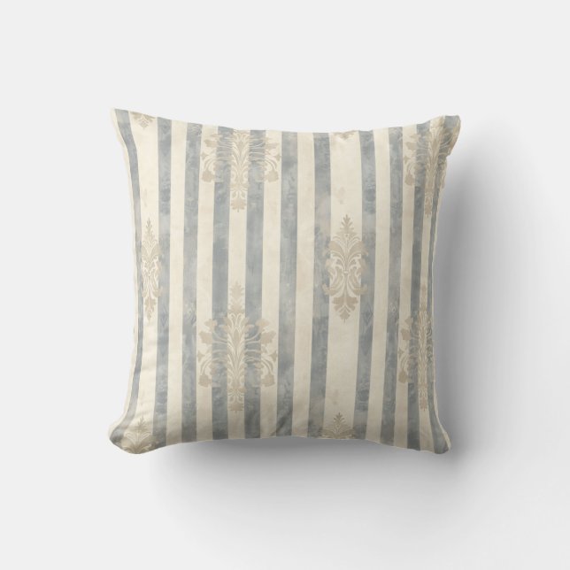 Almofada French Retro Damask Stripe Throw Pillow (Frente)