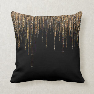 Almofada Frente Glitter Preto-Dourado Espelho Preto-Luxo