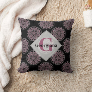 Almofada Frentes Florais Rosa Monogramas Bolinhas Mandala