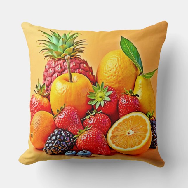 Almofada Fresh Bounty: Vibrant Fruit Harvest Design  (Frente)