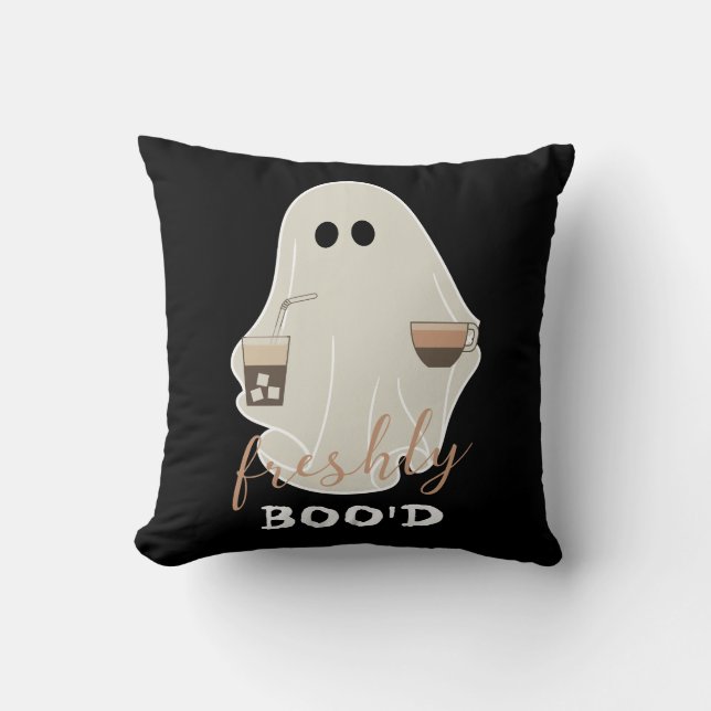 Almofada Freshly Boo | Fantasma de Halloween Cute | Preto (Frente)